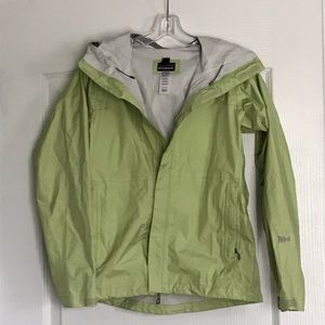 bright green rain jacket